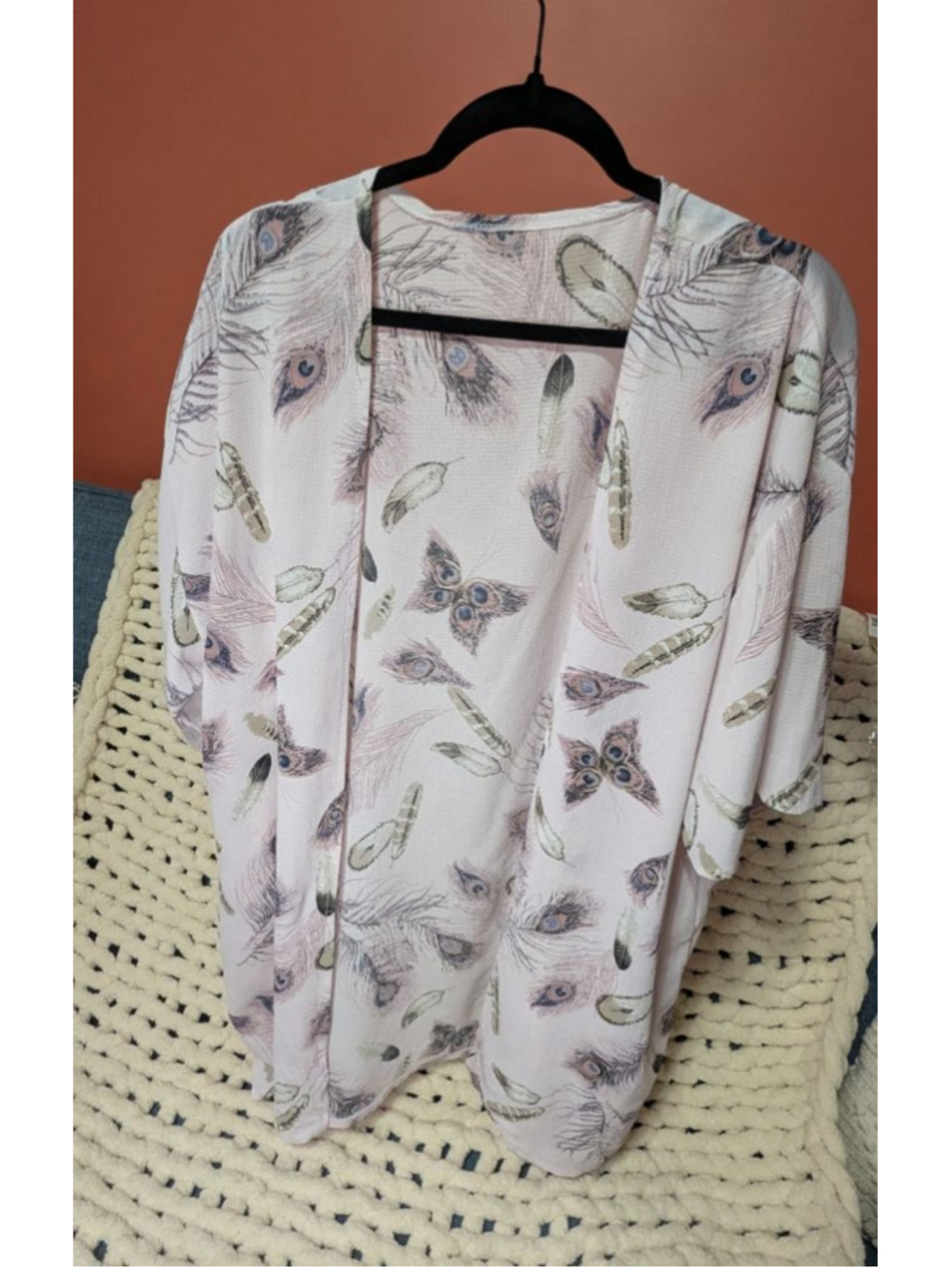 Women's Unbranded Pink Feather Print Kimono Shrug L/XL